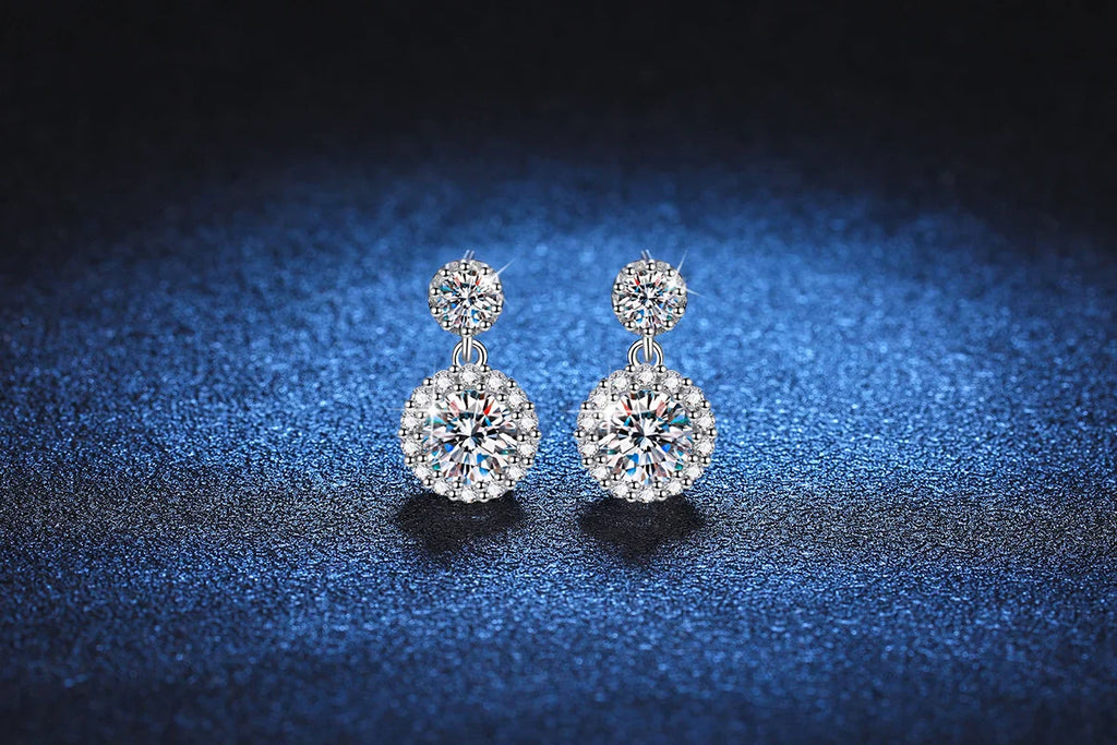 1ct Moissanite Drop Earrings For Women Sterling S925 18K White Gold Plated