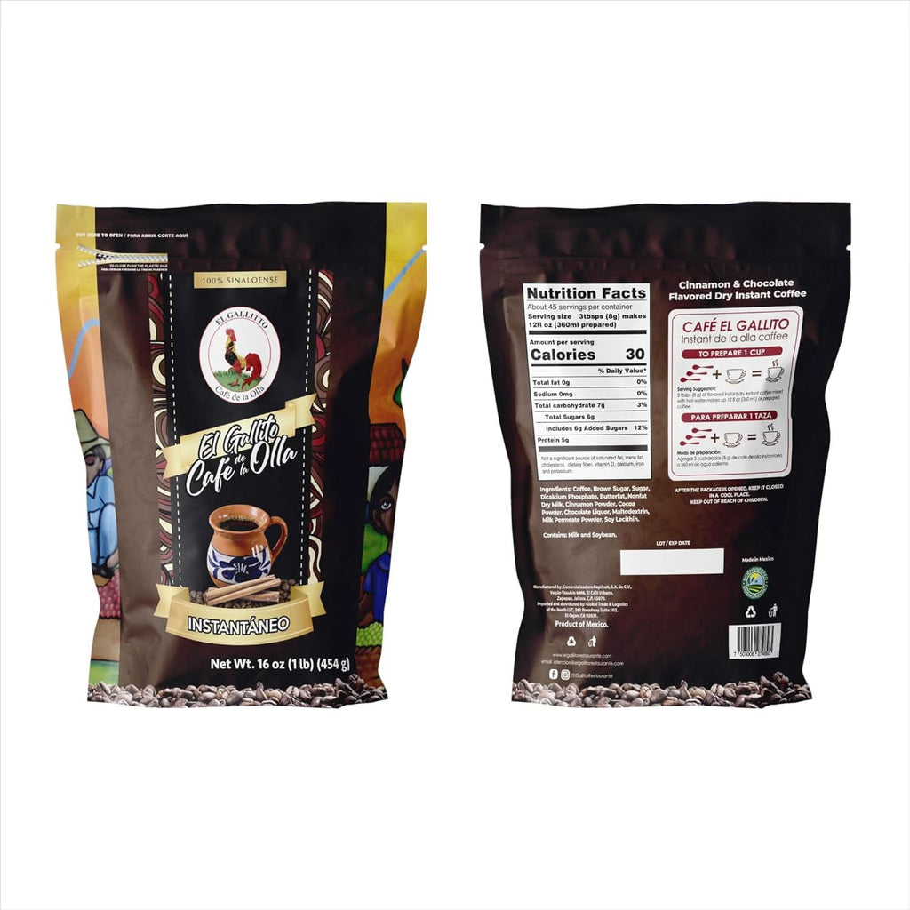 EL GALLITO Café de la Olla | 100% Mexican Instant Coffee 1 LB Bag
