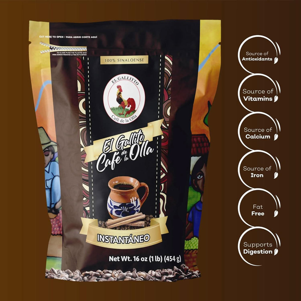 EL GALLITO Café de la Olla | 100% Mexican Instant Coffee 1 LB Bag
