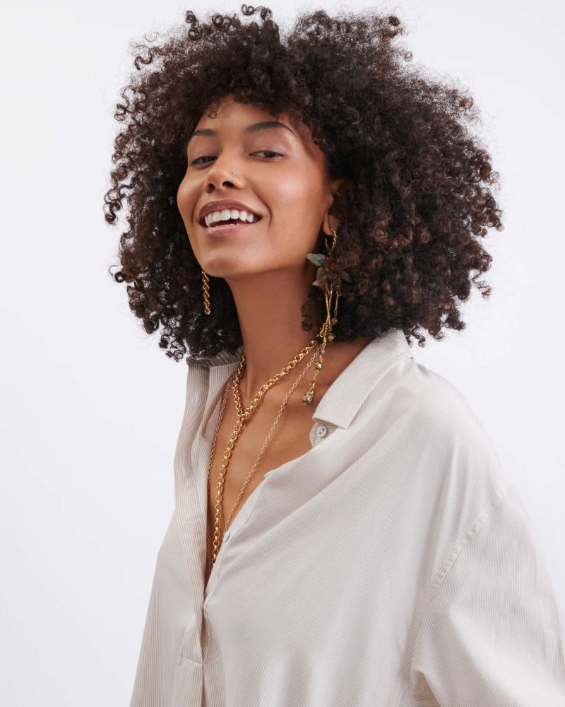 Essential Collar Shirt Dress - Beige and White Striped