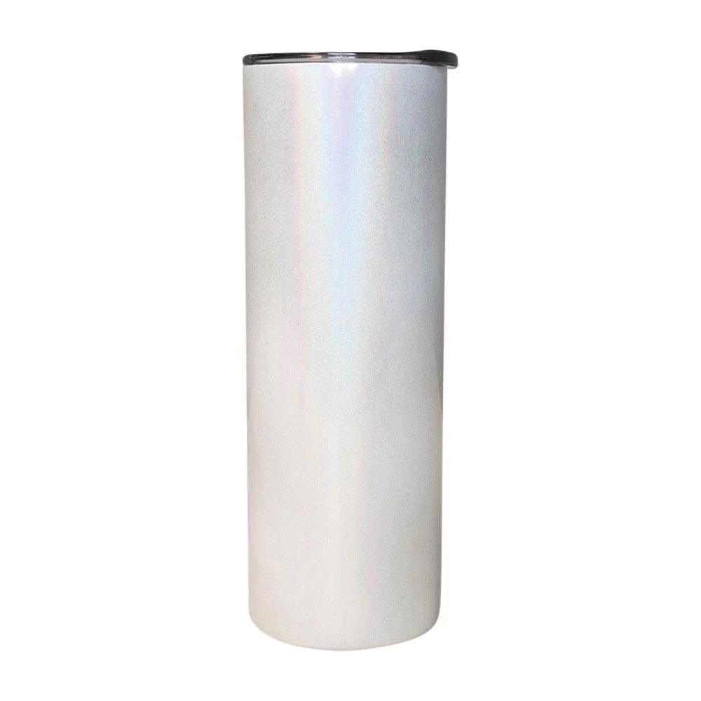 Gobelet en acier inoxydable blanc et brillant, de 30 oz, droit et fin, pour sublimation, avec paille et couvercle.