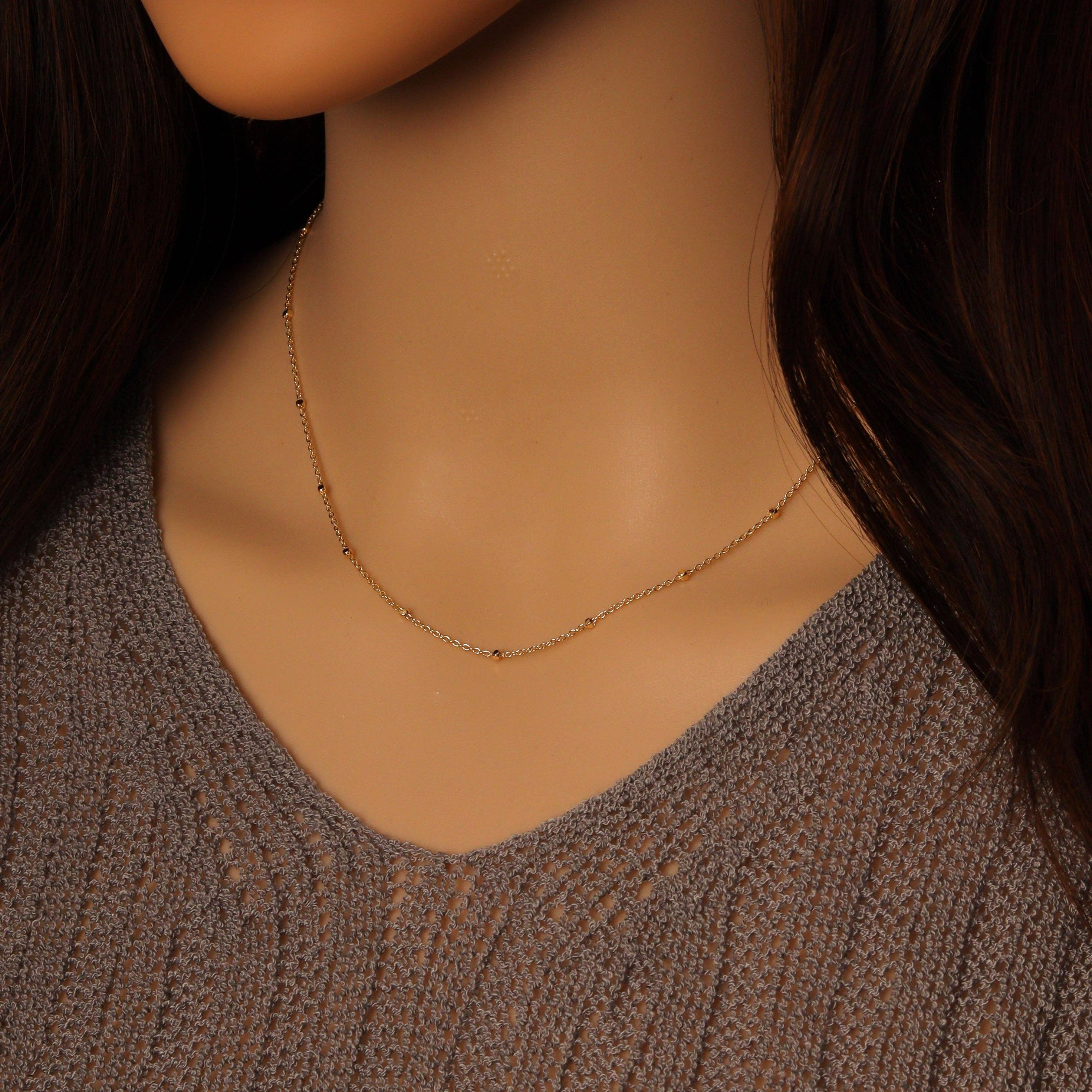 Gold Dainty Cube Chain Necklace, Sku#EF511