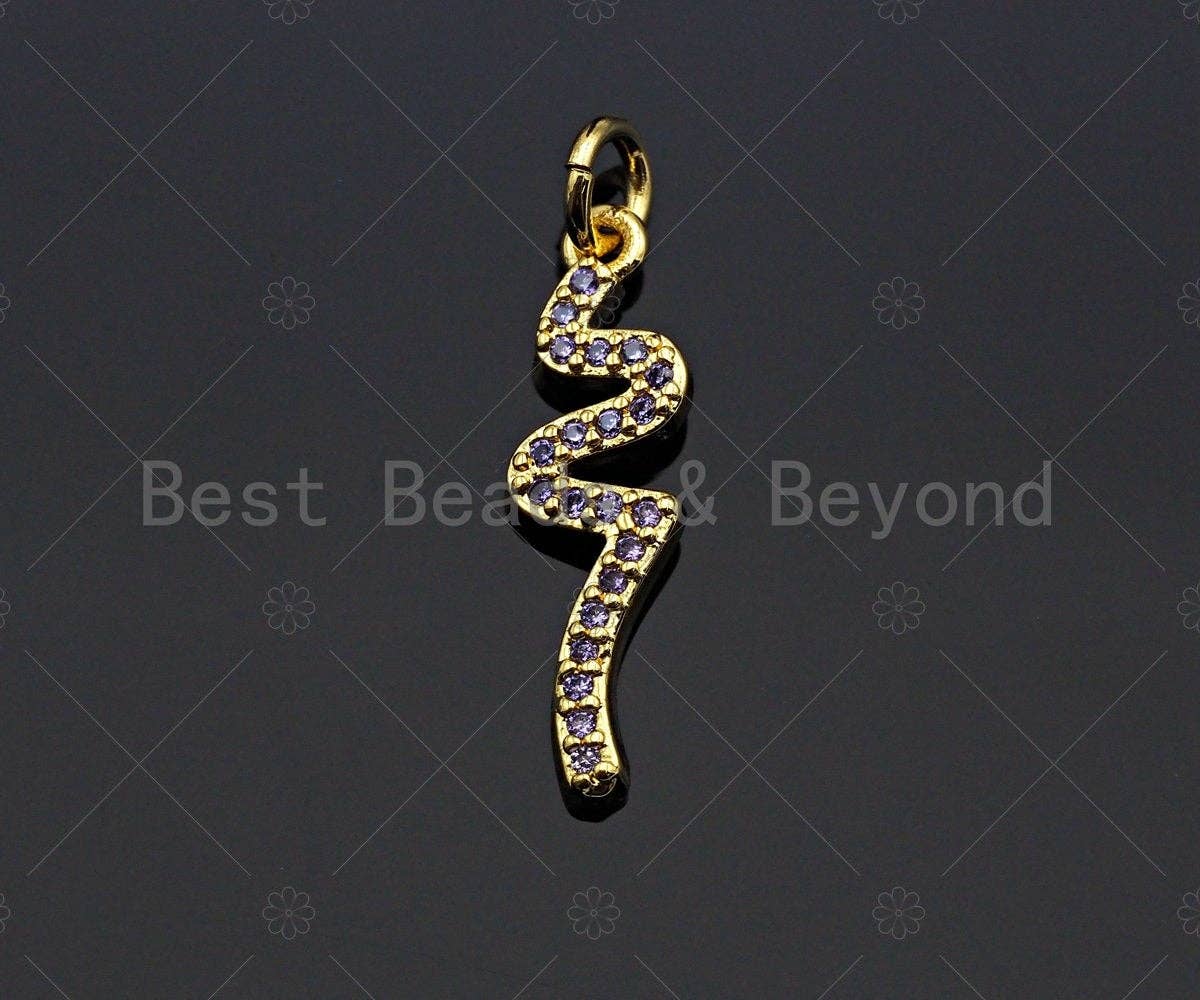 Violet CZ Micro Pave Snake Shaped Pendant/Charm, Snake Cubic Zirconia Pendant Charm,6x20mm,Sku#Z1219