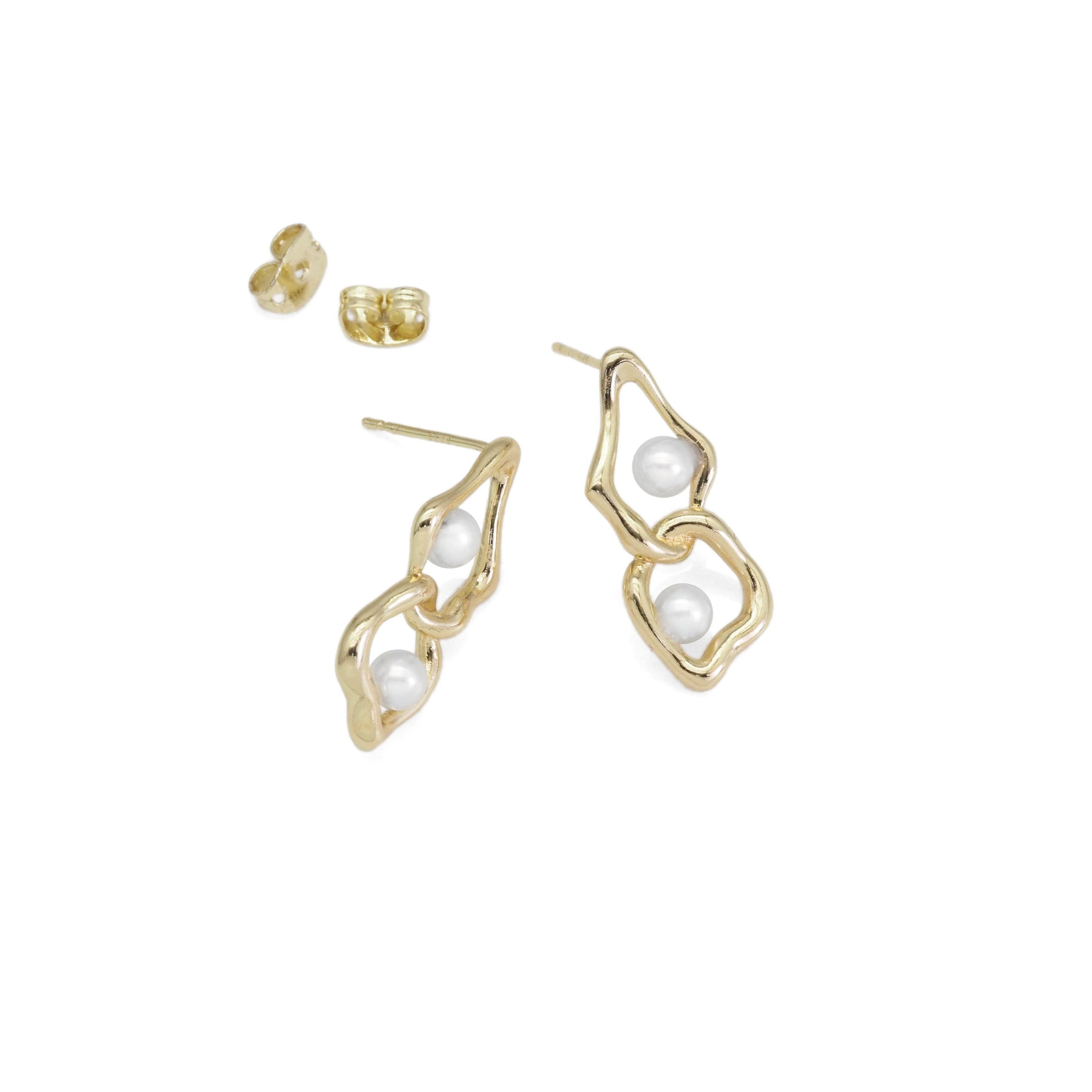 Gold Silver White Pearl Geometry Oval Link Earrings, Sku#ZX159