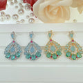 Gold Silver blue Green Oval statement Earrings, Sku#Y921