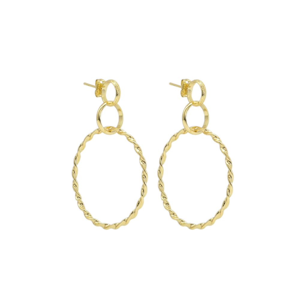 CZ Gold Triple Round Hoop Dangle Earrings, Sku#ZX141
