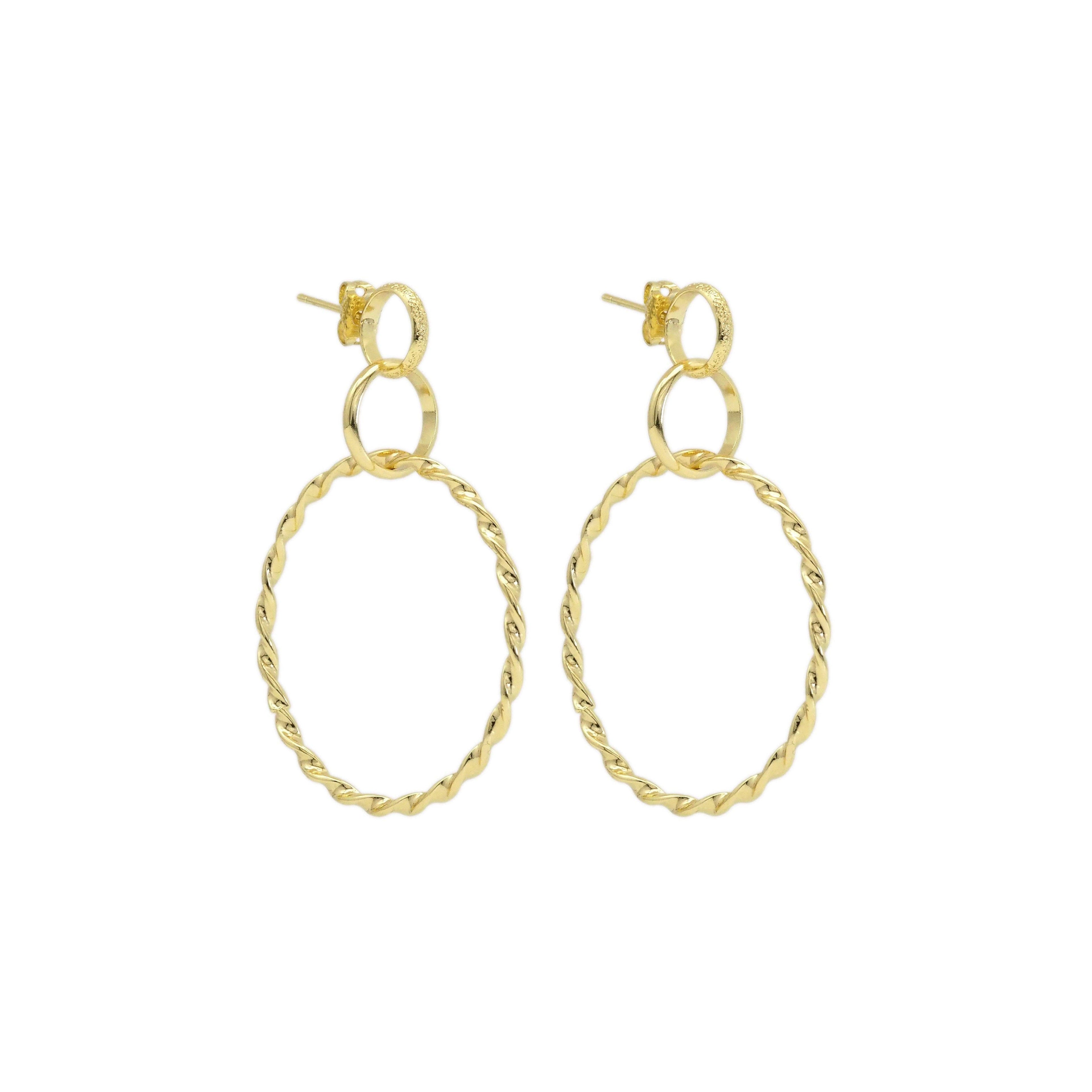 CZ Gold Triple Round Hoop Dangle Earrings, Sku#ZX141