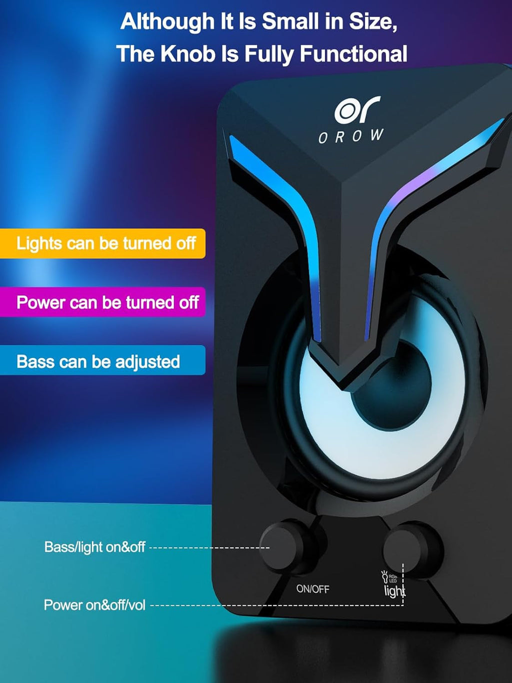 OR O R O W OROW Computer Speakers,Mini PC Speakers with Subwoofer,2.1 Desktop Speaker with RGB Lights,Usb Powered, Stereo Sound,Gaming Speakerwith 3.5Mm Aux Cable for Monitor/Laptop/Tablet(S212)