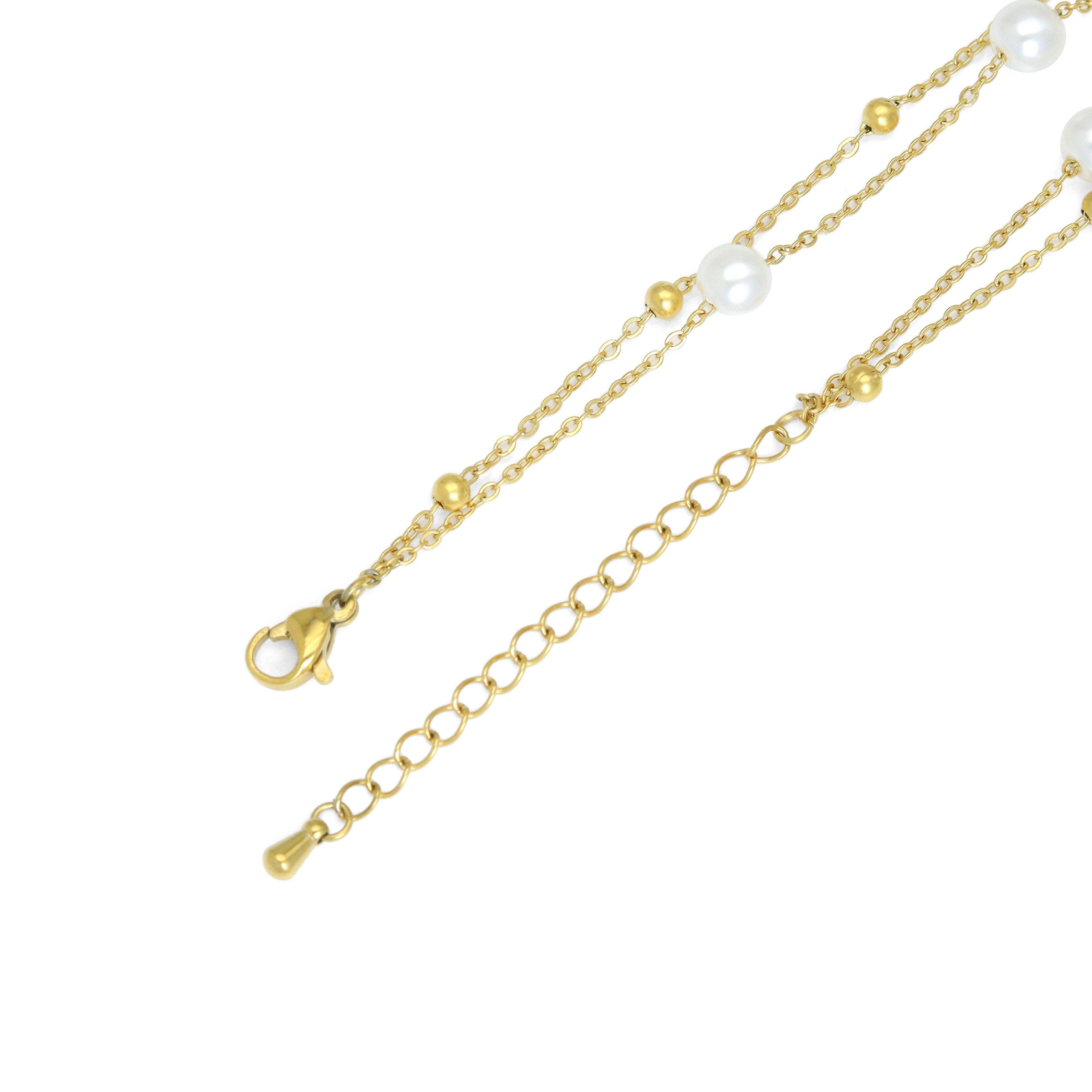 Stainless Steel Pearl Flower Anklet, Sku#BXG07