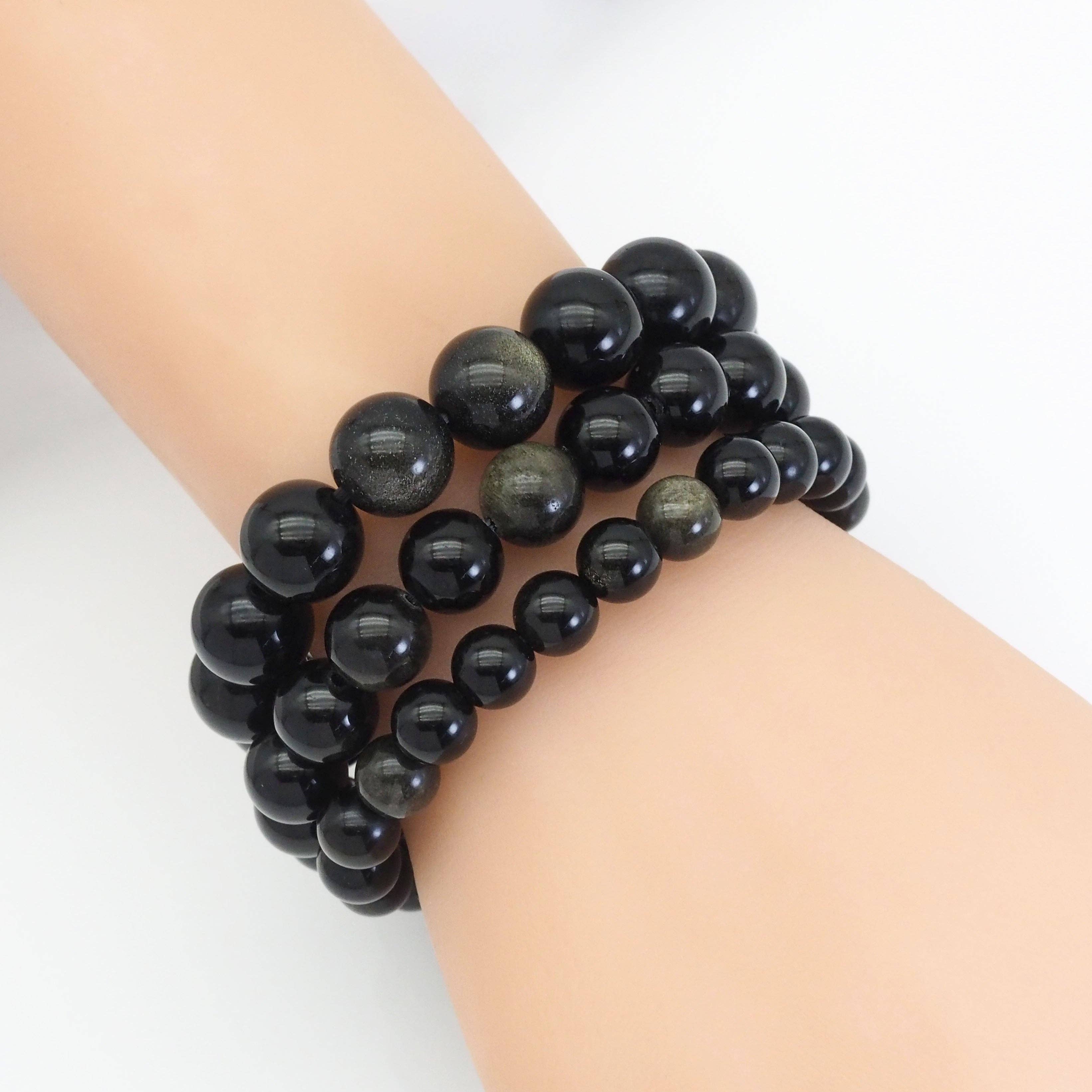 Genuine Golden Obsidian Round Smooth Stretchy Bracelet, 8mm/10mm/12mm, Sku#EF365