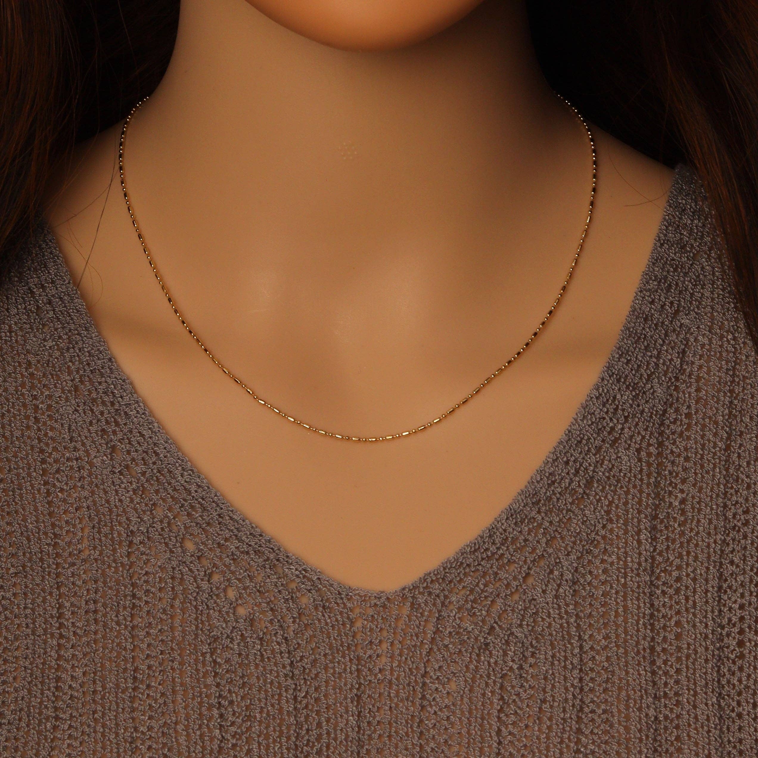 Dainty tuve round ball thin Adjustable Necklace, Sku#LD491