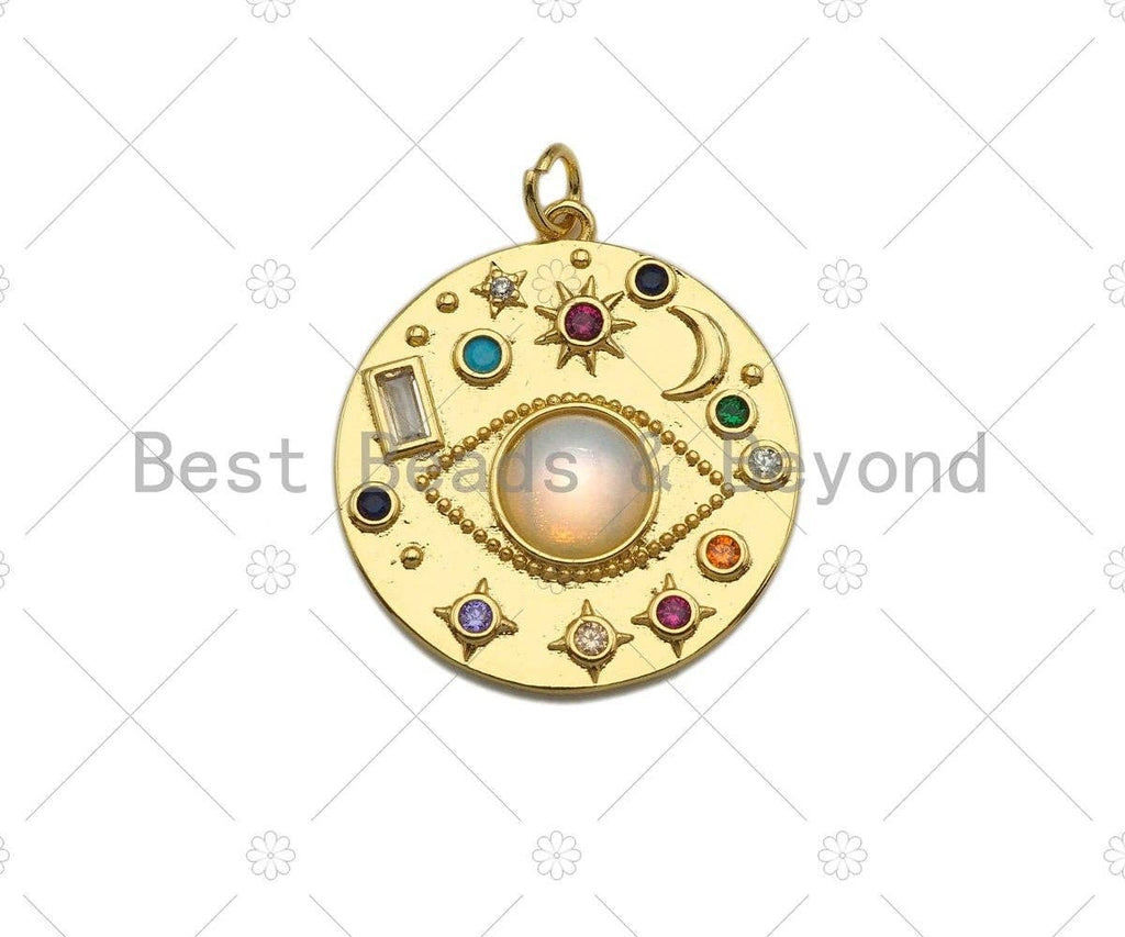 Colorful CZ Micro Pave White Opal Evil Eye Round Coin Shaped Pendant/Charm, Round Coin Cubic Zirconia Pendant Charm, 24mm,sku#Z1216
