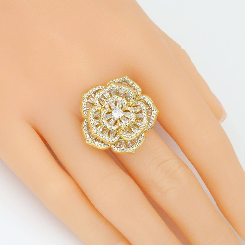 Baguettz CZ Rose Flower Statement Adjustable Ring, Sku#LD621