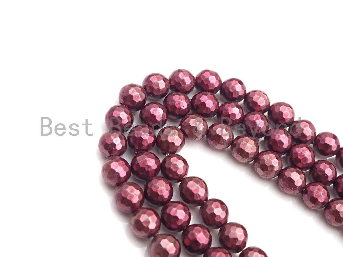Natural Mother of Pearl Maroon Color Round Faceted beads, 6mm/8mm/10mm/12mm Maroon MOP Beads, 15.5inch strand, SKU#T131C