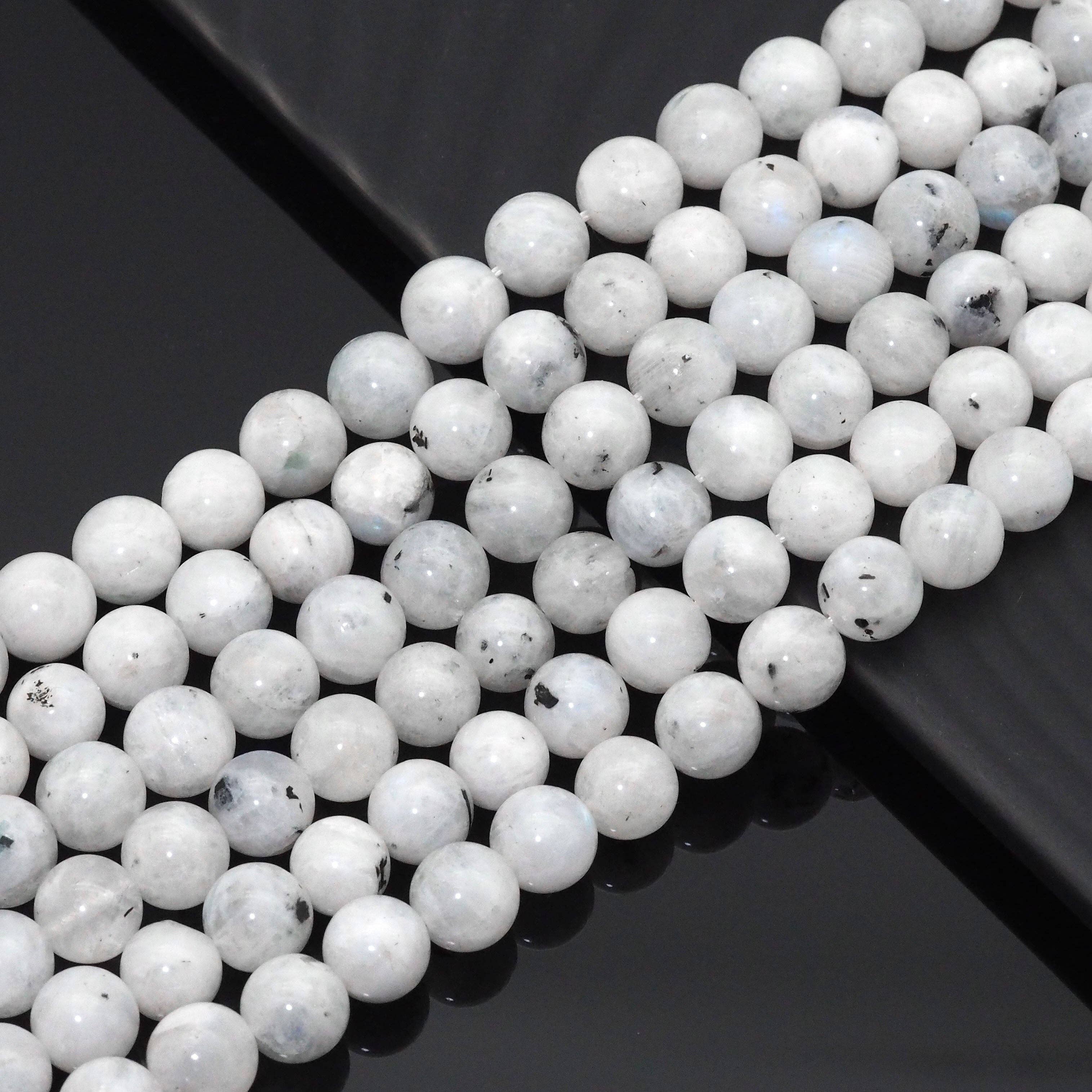 Genuine Tourmalated Blue Moonstone, 6mm/8mm/10mm Round Smoot