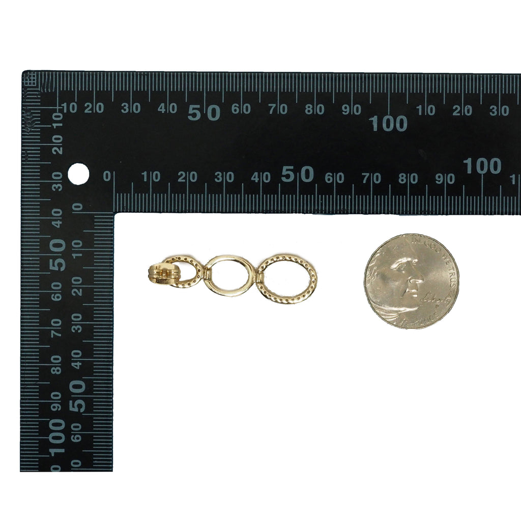 CZ Gold Three Round Circle Link Dangle Earrings, Sku#LD392