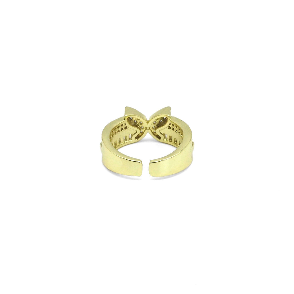 Gold CLear CZ Butterfly Thick Band Adjustable Ring, Sku#LD431