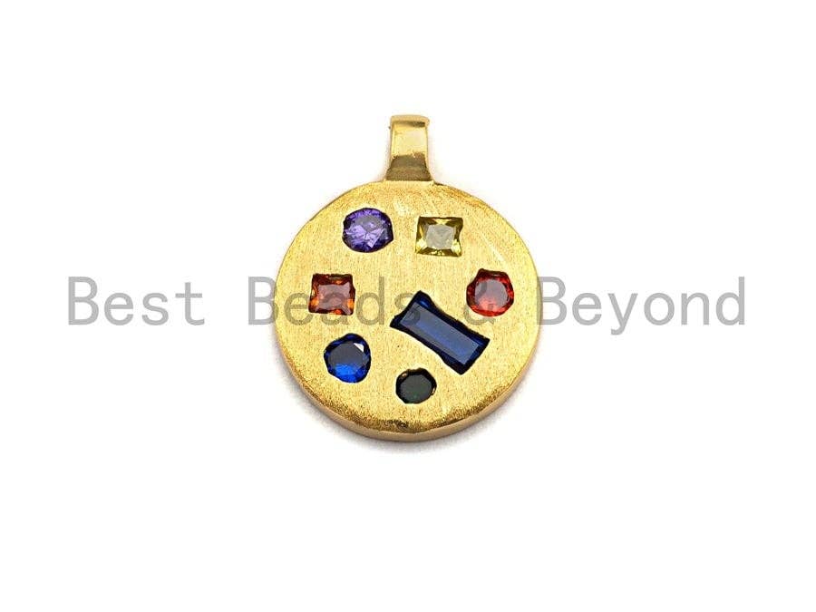 Colorful CZ Micro Pave Coin Shape Pendant,Cubic Zirconia Round Charm, Gold Pendant,16x20mm,sku#Y217