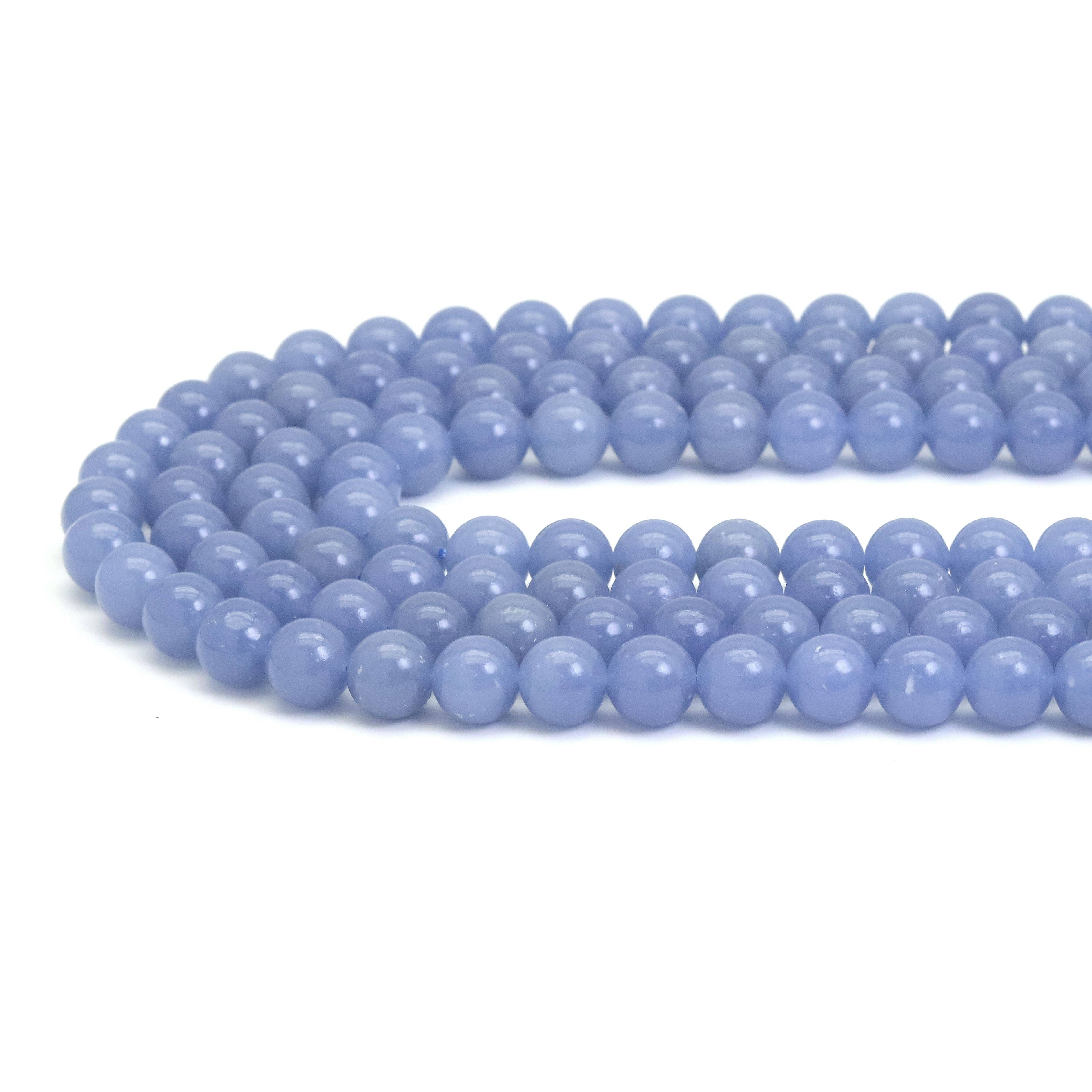High Quality Blue Angelite Round Smooth Beads, Sku#U1895c