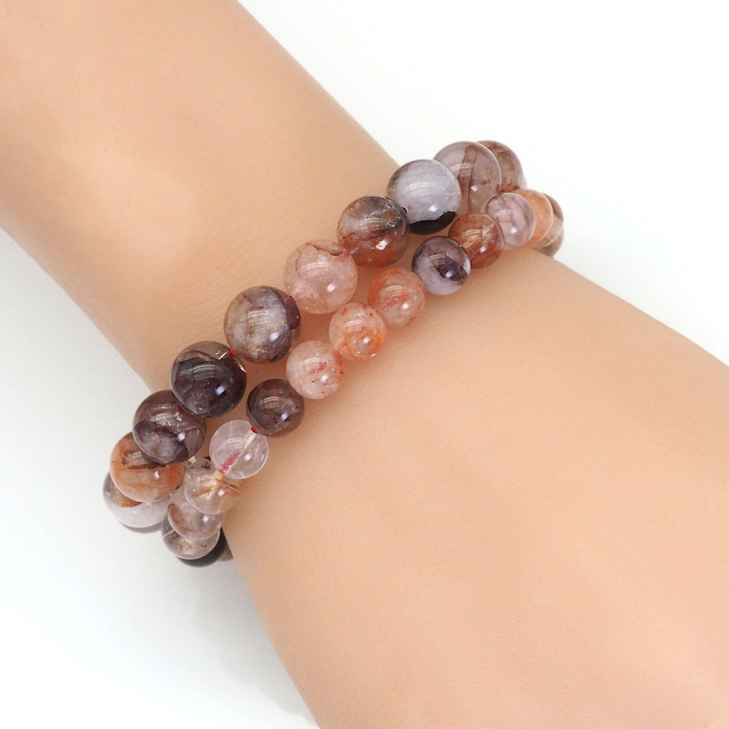 Genuine Hematoid Quartz Round Stretchy Bracelet, Sku#EF410