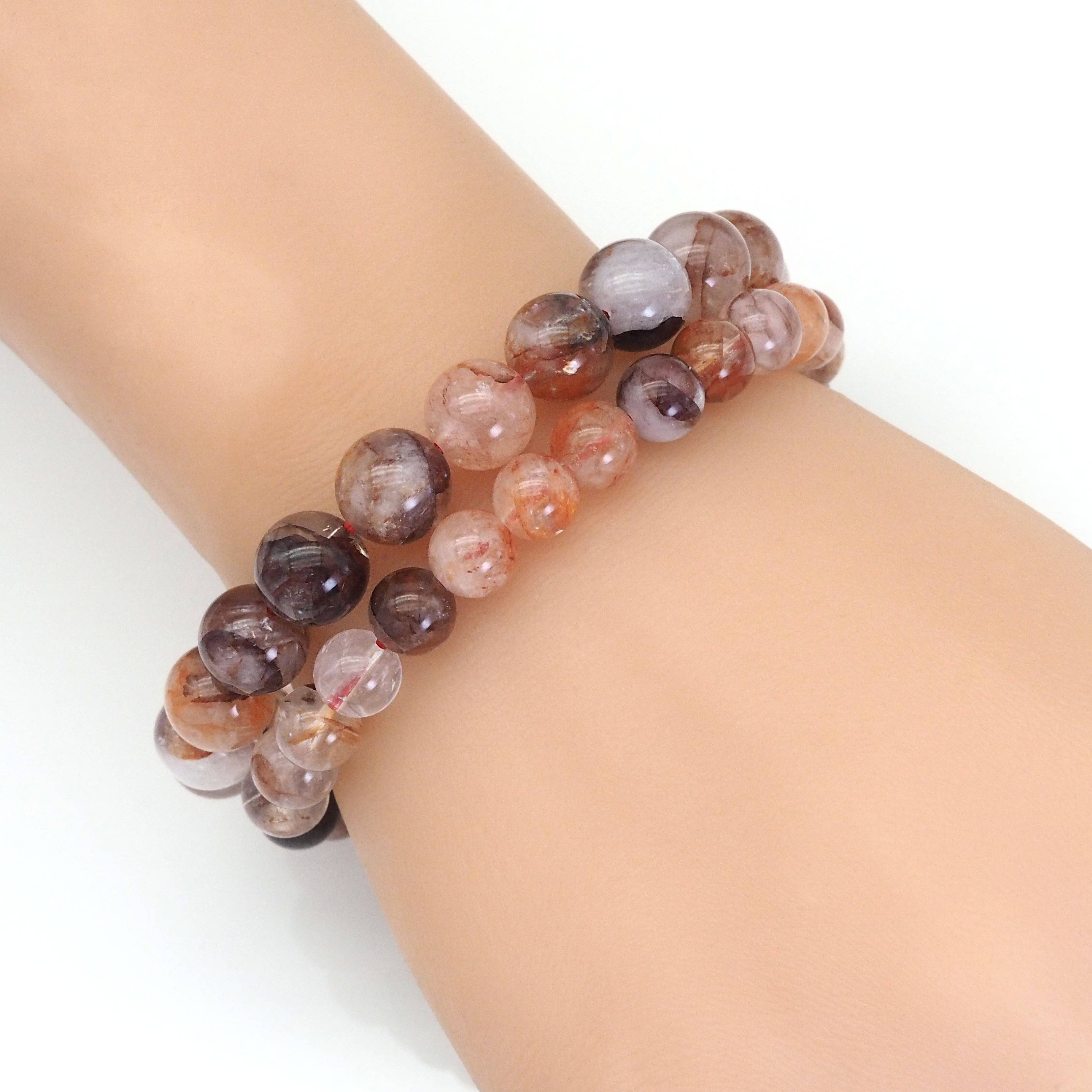 Genuine Hematoid Quartz Round Stretchy Bracelet, Sku#EF410