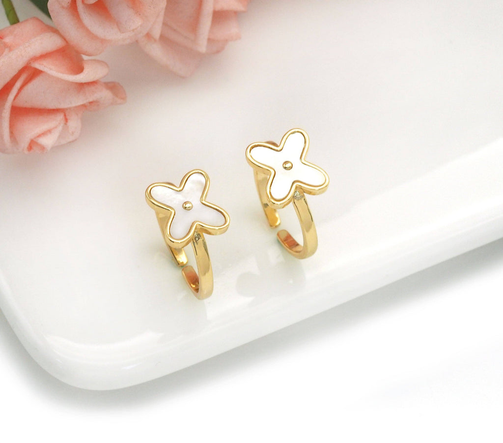 Gold Mother of Pearl Flower Adjustable Ring, Sku#X366