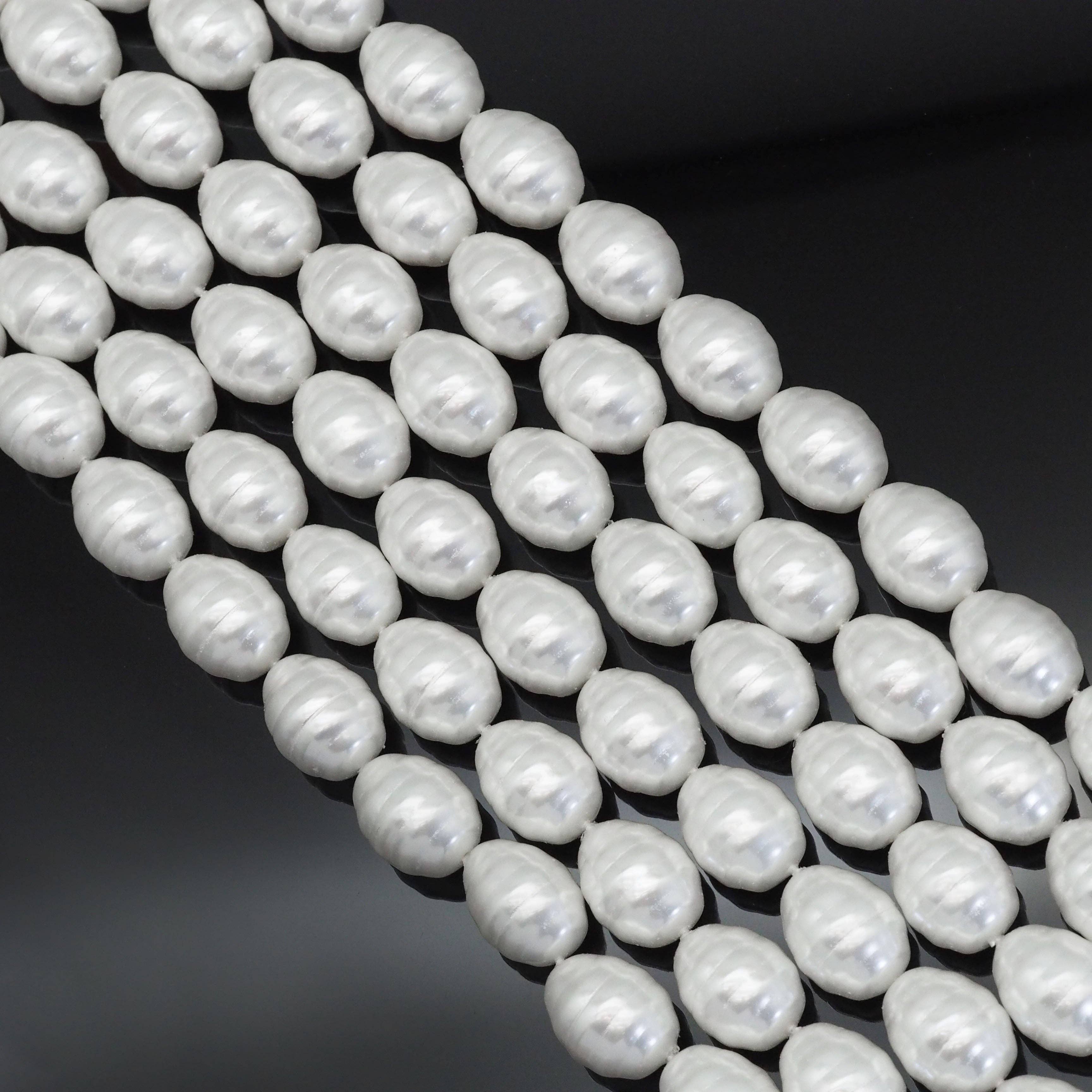 White MOP Carved Drum Shape Beads, 13x16mm, Sku#T163