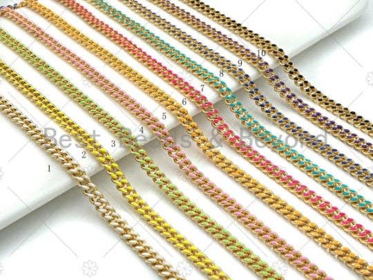 High Quality Colorful Enamel 6x7mm Cuban Curb Chain, 18K Gold Plated Cuban Chain, Wholesale bulk Chain, sku#E518