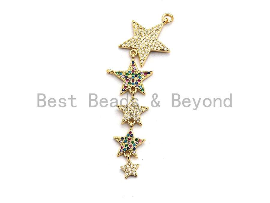 Multi-Color CZ Micro Pave Stars Necklace, Sku#F860P51