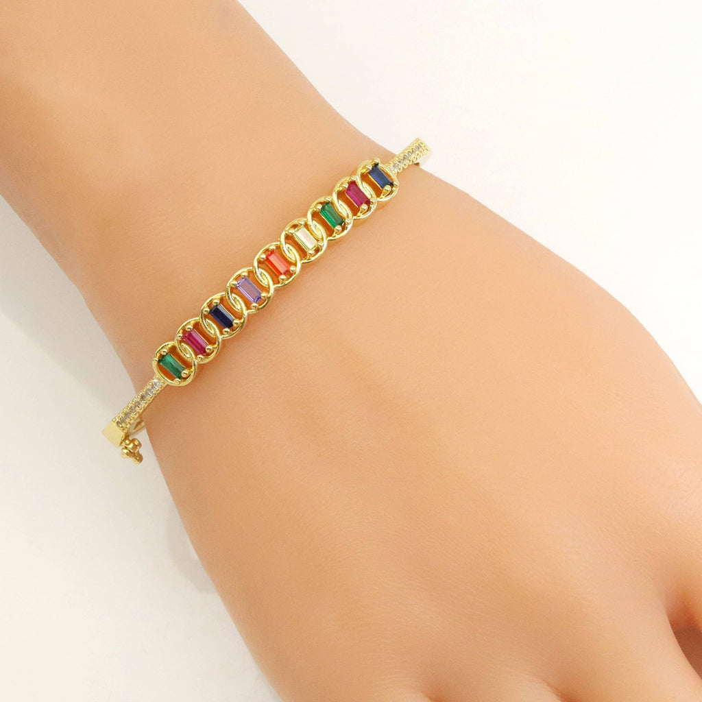 Clear Colorful Baguette CZ Adjustable Bracelet, Sku#LX503