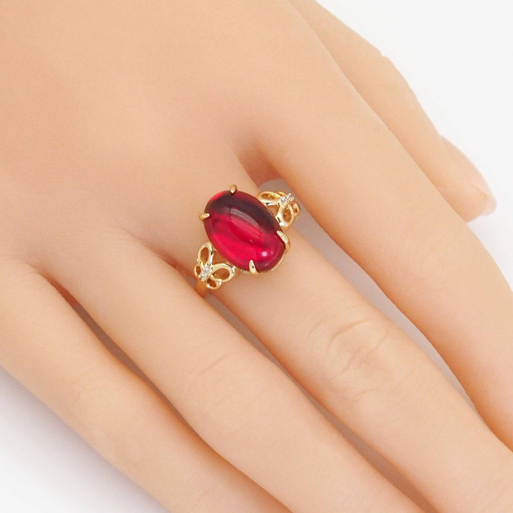 Gold Oval Red Pink Stone Adjustable Ring, Sku#LX353