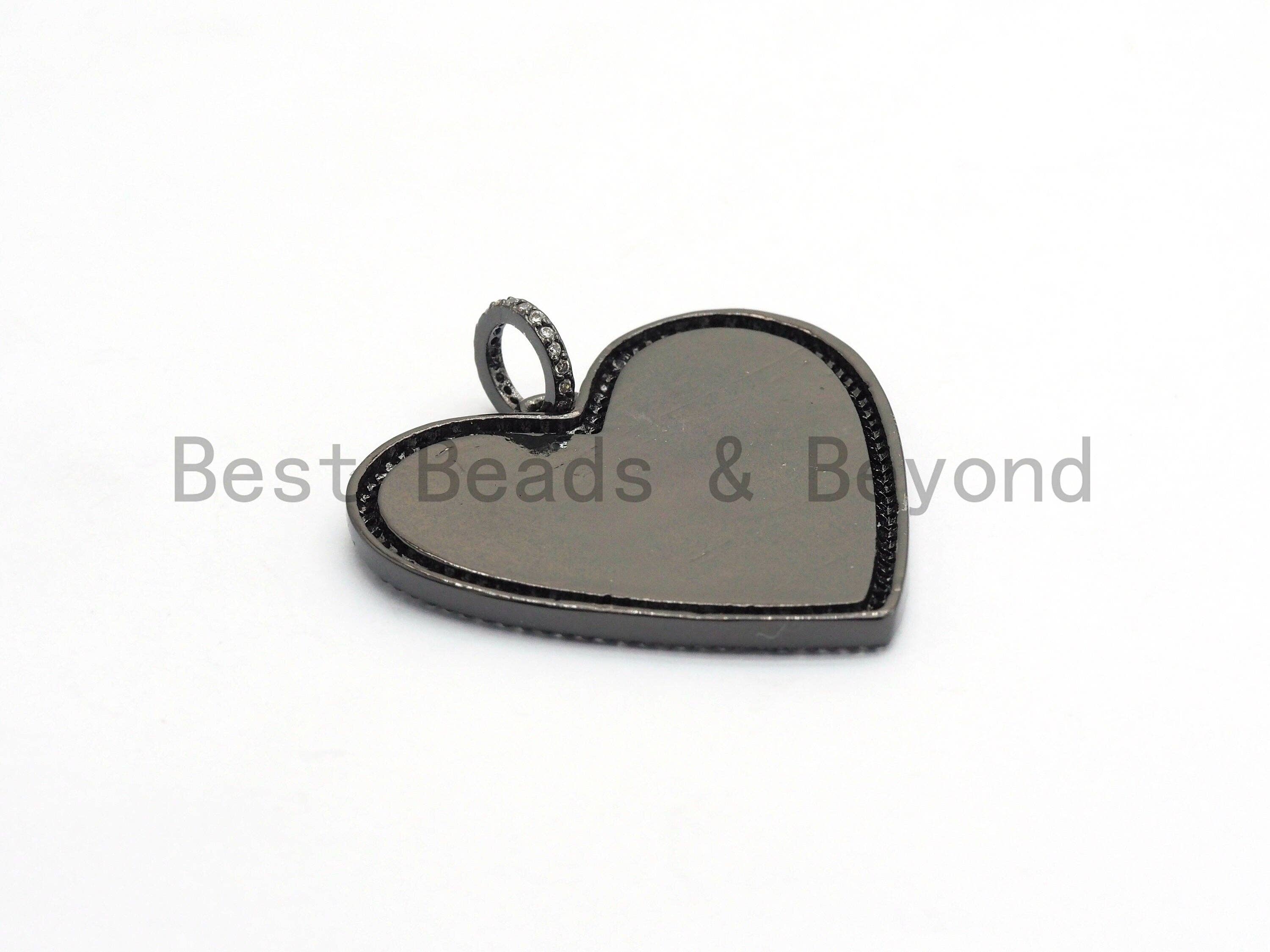 38mm Large Enamel Colored heart Pendant, Gold/Rose gold/Black/Silver, CZ Micro Pave Oil Drop Heart pendant,Enamel Jewelry,sku#F598