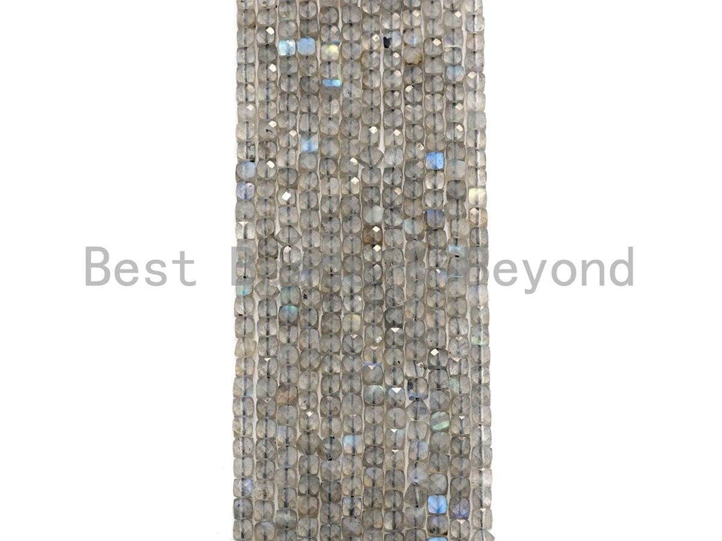 High Quality Natural Labradorite Cube Beads, 4mm Labradorite Cube Beads, 16" Full Strand, Sku#U781