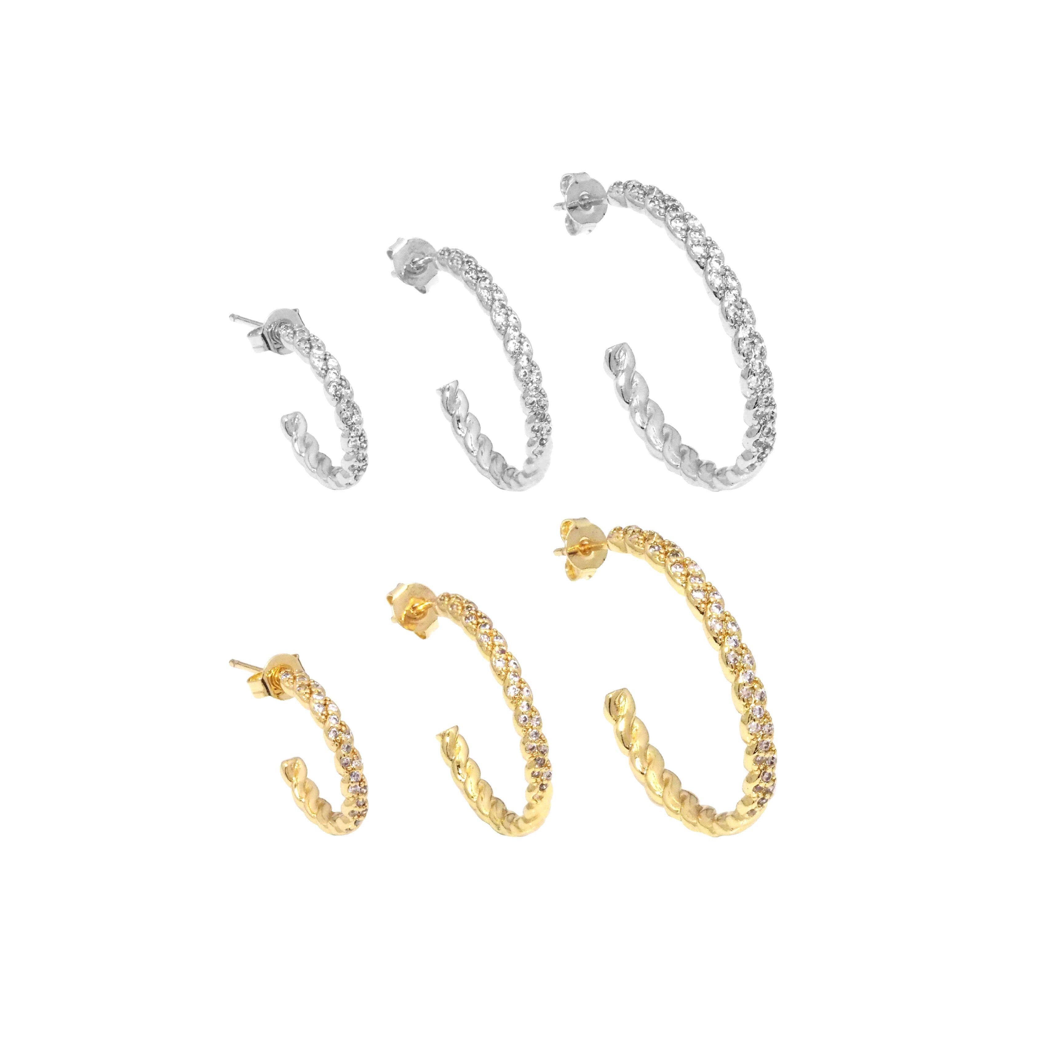 Gold Clear CZ Thin Hoop Everyday Earrings, Sku#LK776