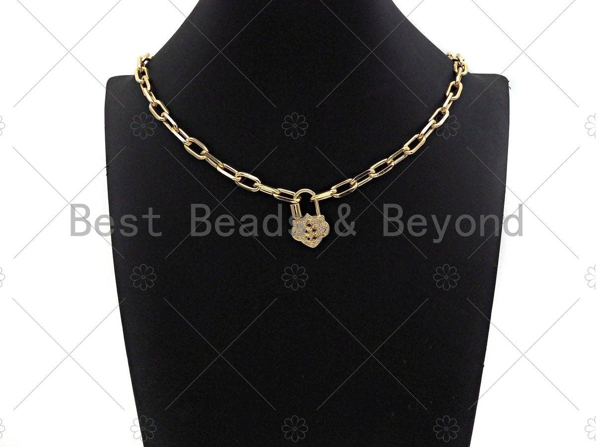 18K Gold Micro Pave Shield Lock Shape Clasp, Gold Shield Lock, Shield Shape Clasp,Pave Lock,18x28mm,sku#K146