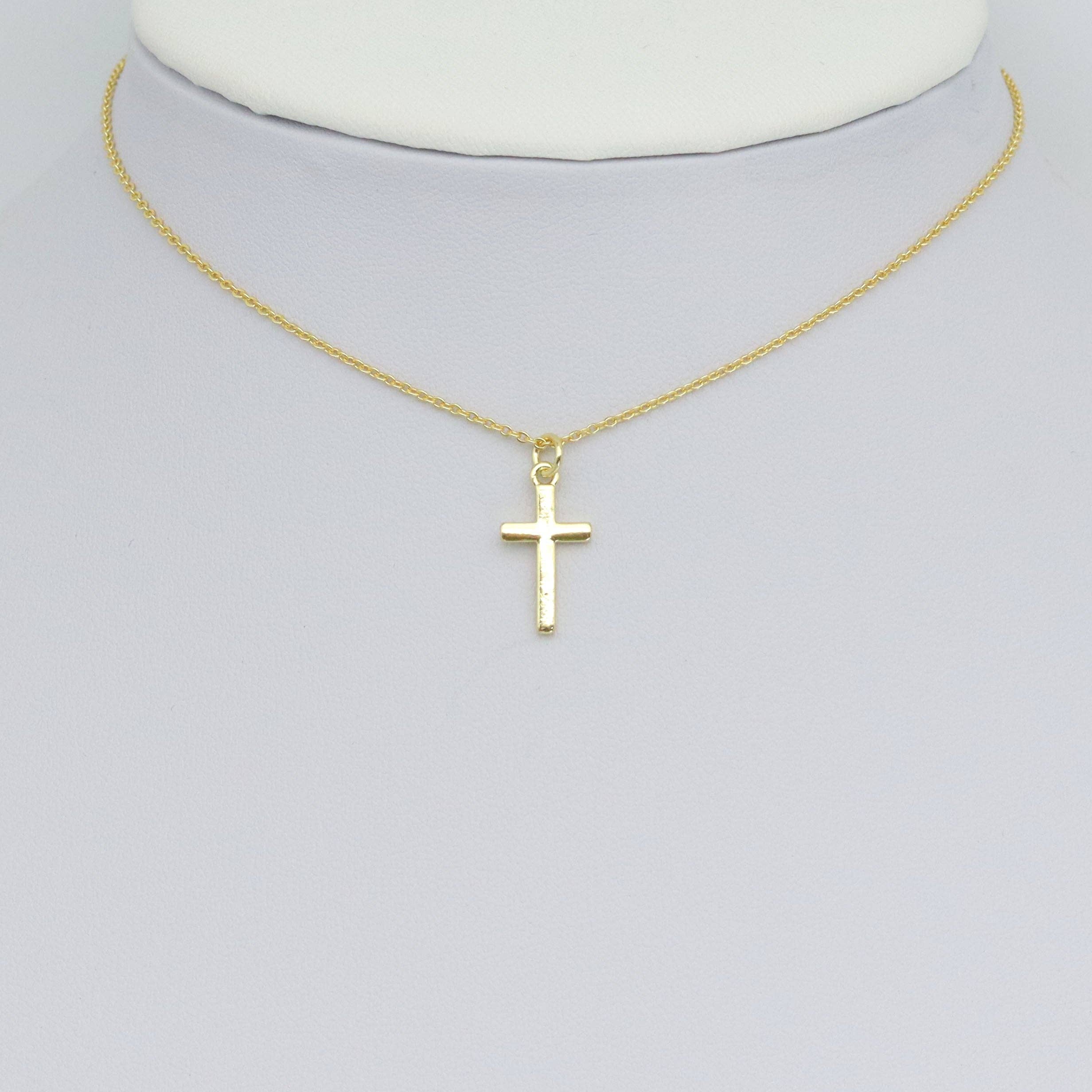 Plain Gold Cross Shape Charm Pendant, Sku#LK1050