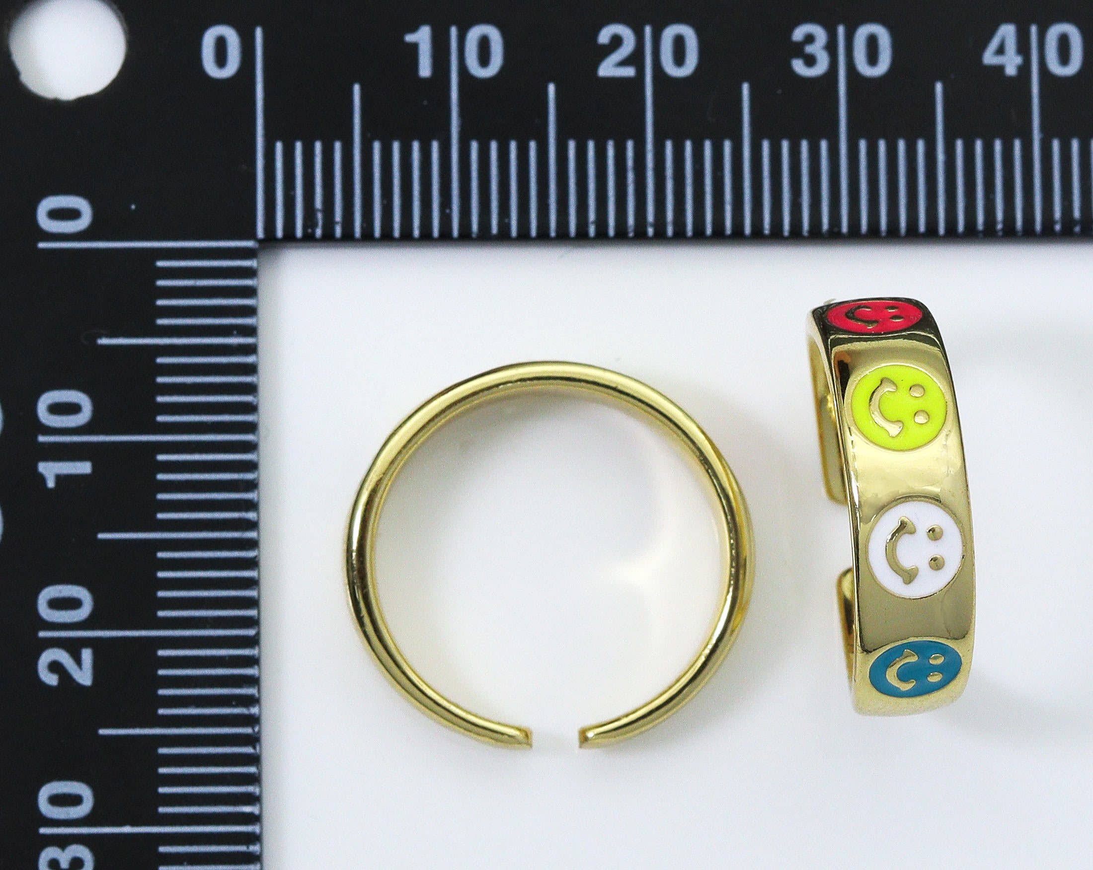 CZ Enamel Smile Face Ring, Sku#LD152N