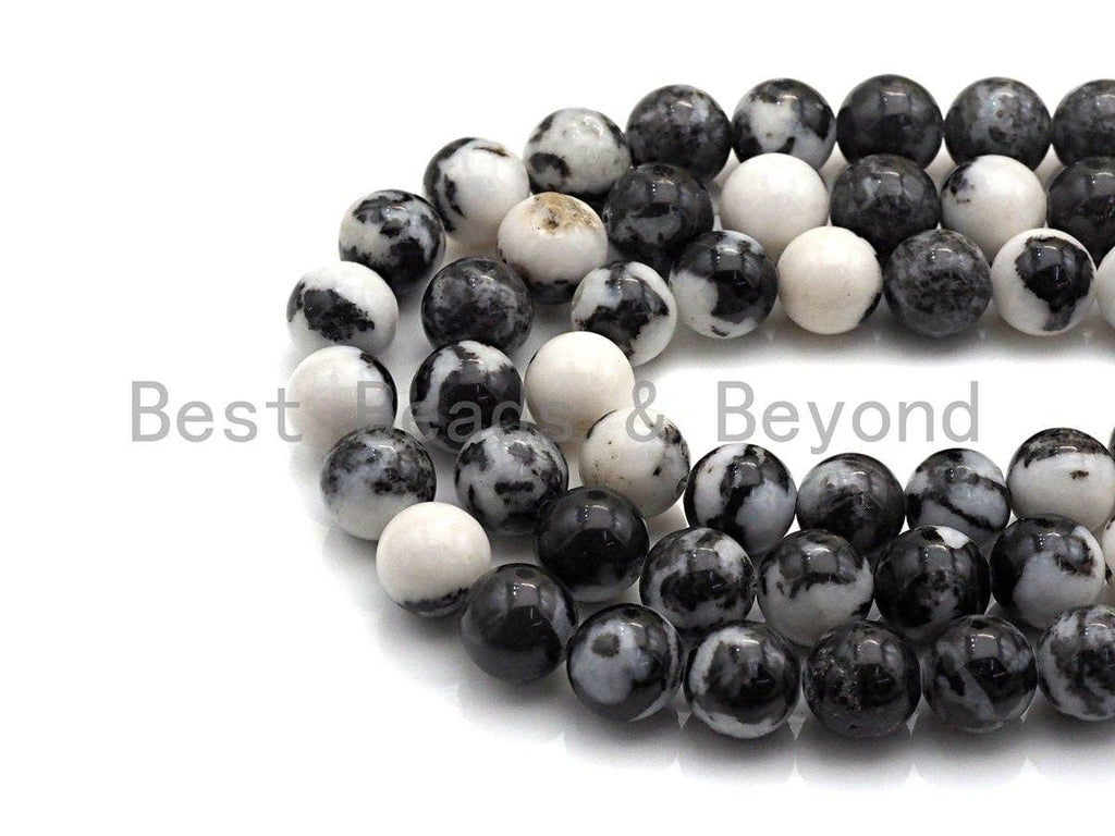 Natural Zebra Jasper , Round Smooth 6mm/8mm/10mm/12mm, Black White Jasper,15.5" Full Strand, Sku#U634