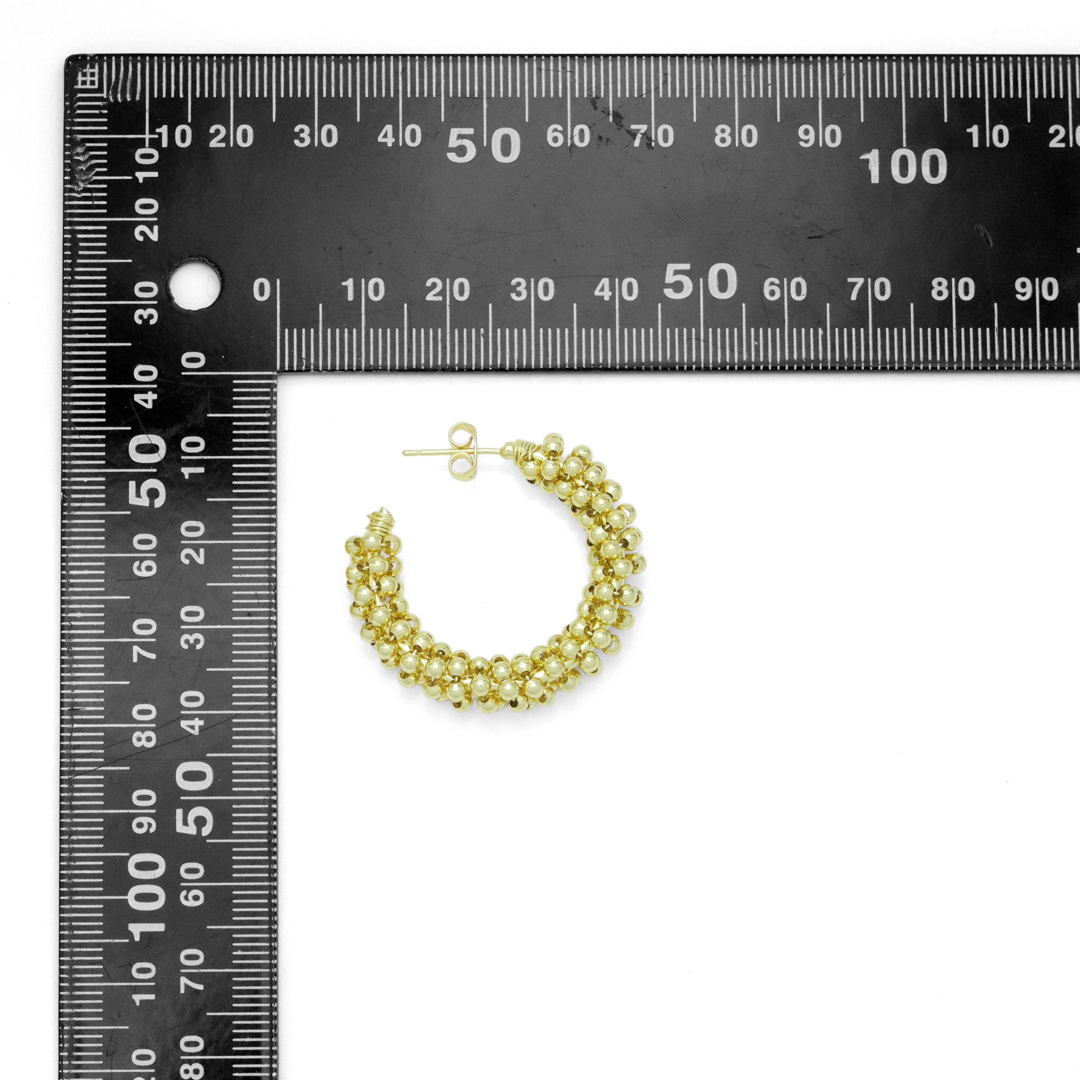 Gold  Ball Cluster Hoop Earrings, Sku#LD652