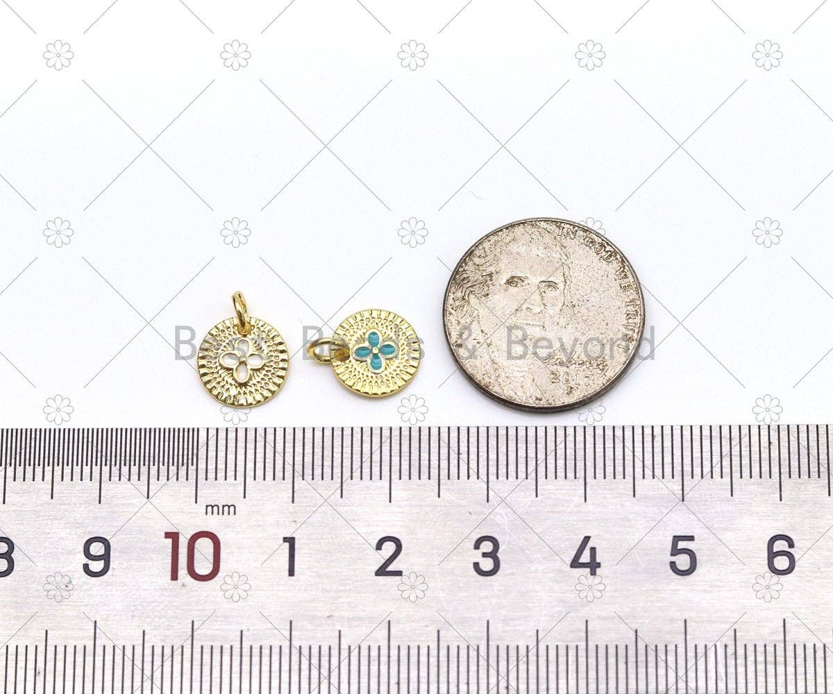 Cute Enamel Clover On Round Coin Shape Pendant, 18K Gold Filled Clover Charm, Necklace Bracelet Charm Pendant,Sku#Z1419