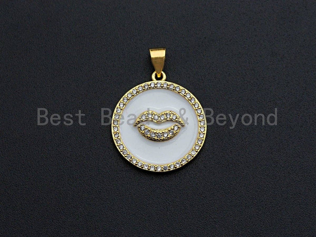 Enamel Colorful Lip On Round Coin Pendant,CZ Micro Pave Oil Drop pendant,Enamel pendant,Enamel Jewelry,20x22mm,sku#Z631C