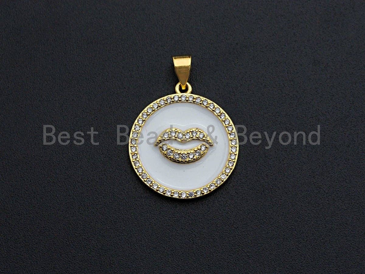 Enamel Colorful Lip On Round Coin Pendant,CZ Micro Pave Oil Drop pendant,Enamel pendant,Enamel Jewelry,20x22mm,sku#Z631C