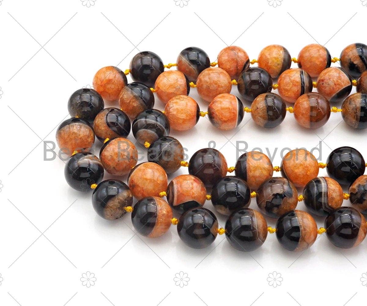 High Quality Natural Orange Black Druzy Agate Beads, 18mm Round Smooth Agate,15.5'' Full Strand,Sku#YK10