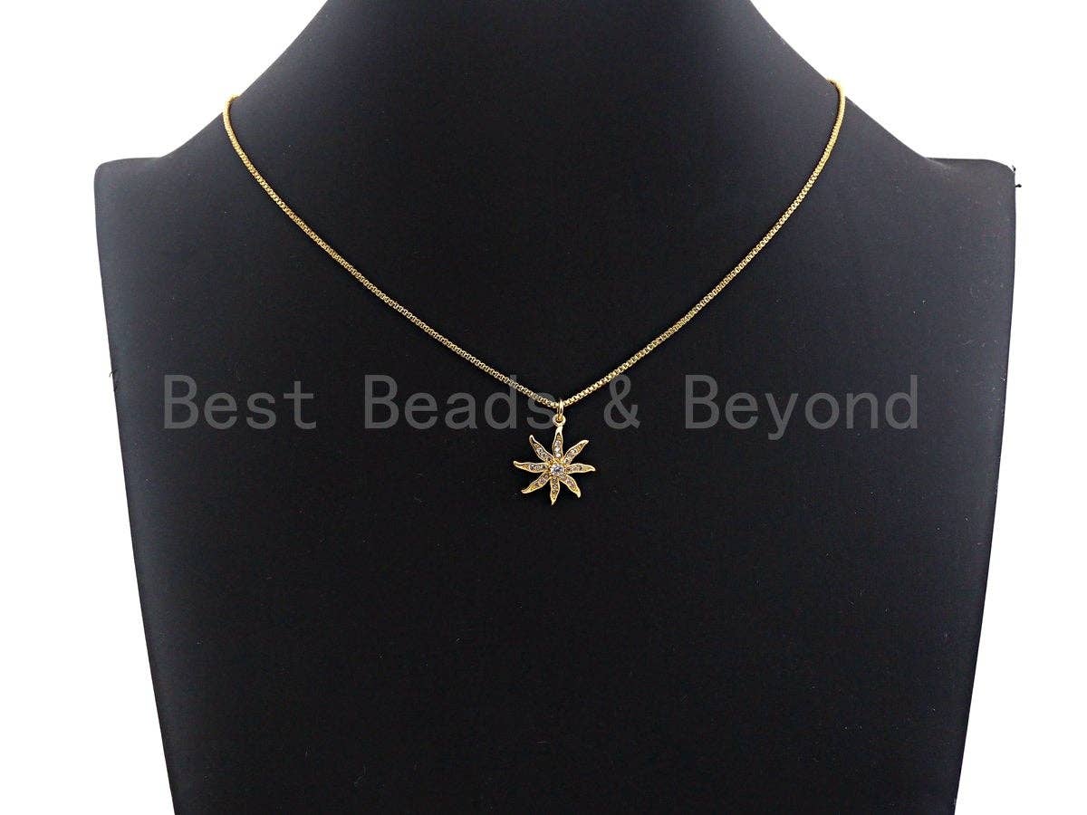 CZ Micro Pave Starburst Pendant, Clear Cubic Zirconia Pave Starfish Pendant/Charm, 18x20mm, sku#Z420