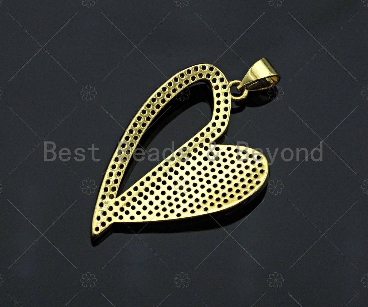 CZ Micro Pave Unbalanced Heart Charm/Pendant, half Heart Shape Charm, Heart Pave Pendant, Gold plated charm, 22x32mm, Sku#LK125