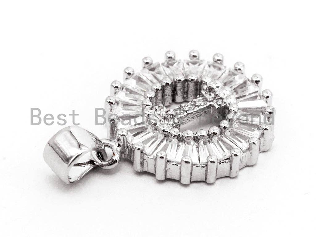 CZ Micro Pave Initial Letter I Charm/Pendent Beads,Cubic Zirconia Pave Alphabet Beads Pendent, Gold/Silver Finish,16x18mm,sku#Z228