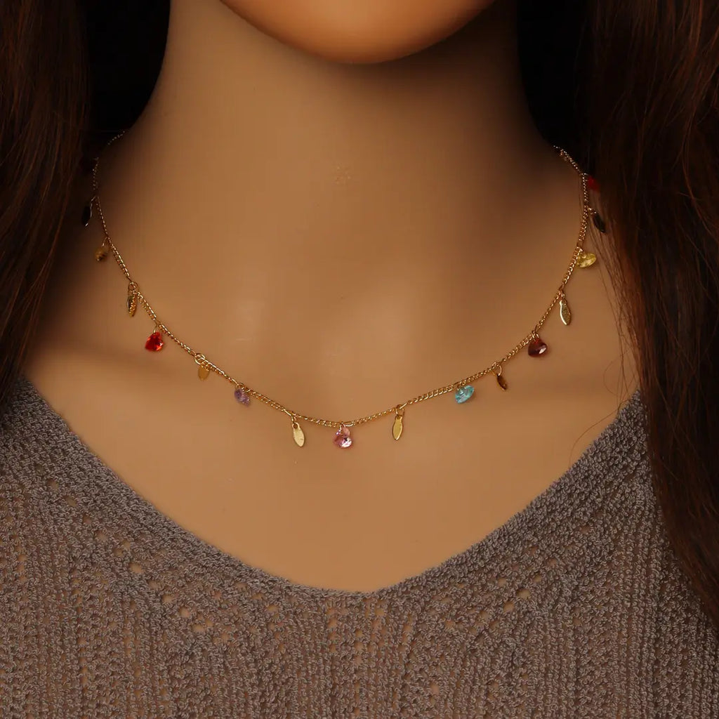 Gold Filled Colorful CZ Heart Link Chain By Yard,sku#HX11