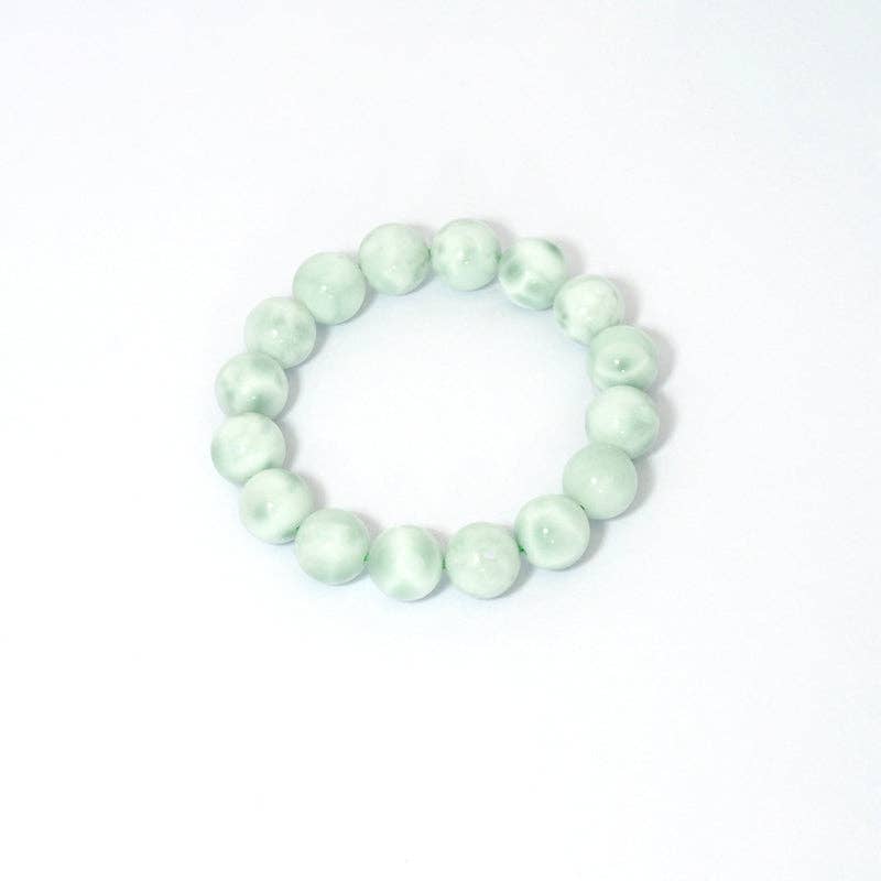 Genuine Green Angelite Round Smooth Stretchy Bracelet, 8mm/10mm/12mm, Sku#EF274