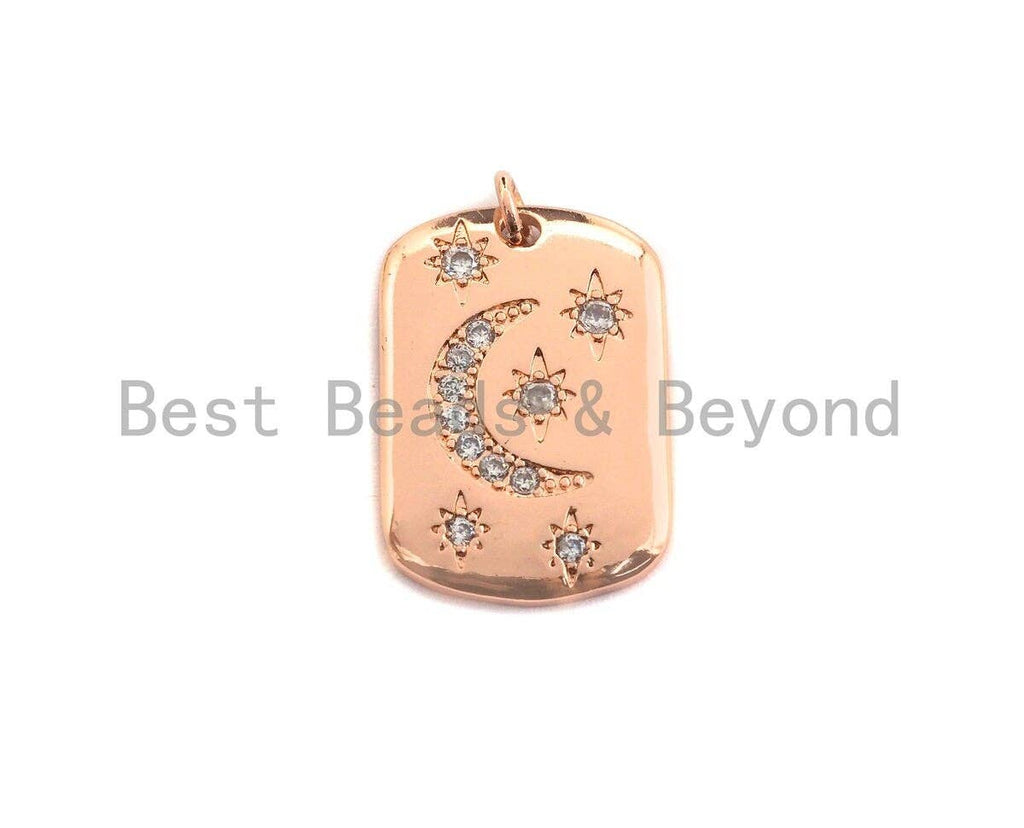 Clear CZ Micro Pave Moon Star Square Pendant/Charm,Silver/Gold/Rose Gold/Black Tone,16x27mm,Sku#Z427