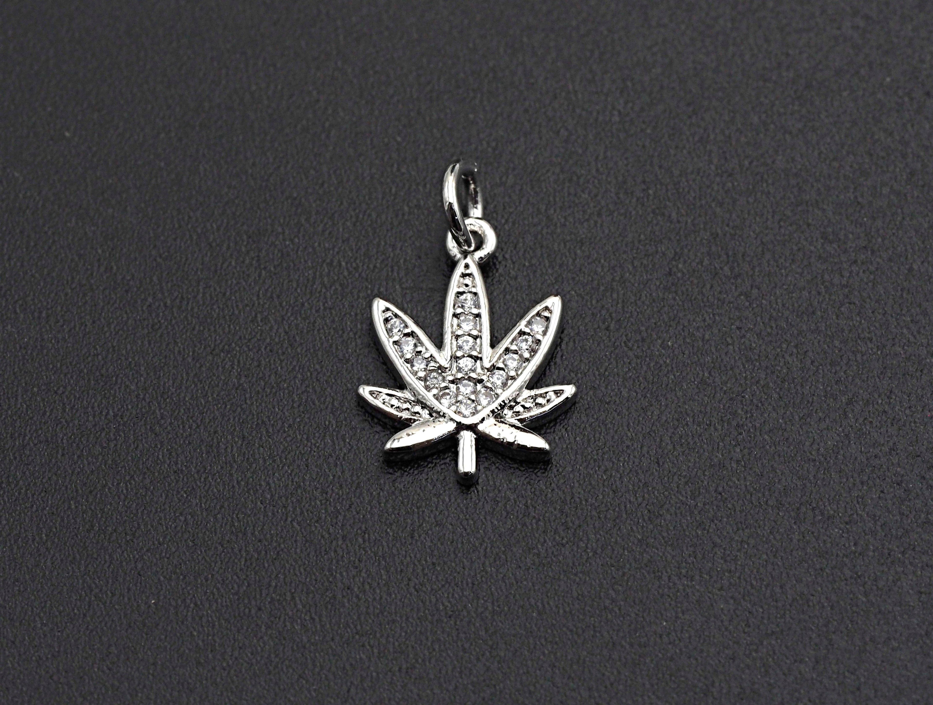Clear CZ Gold Maple Leaf Charm Pendant, Sku#Z492
